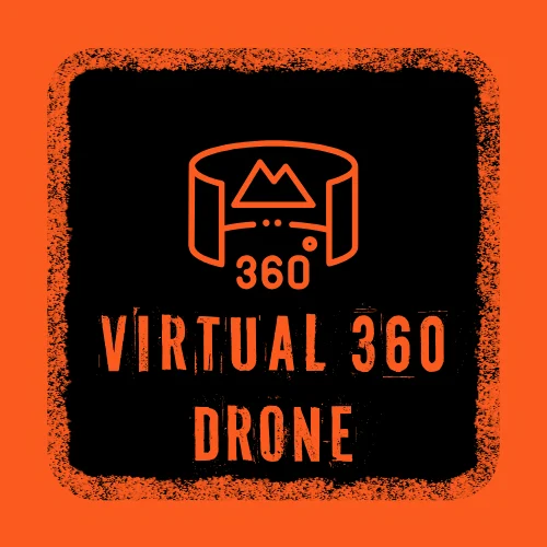 Interactive Virtual 360 Drone image showcasing a property from the sky with full 360-degree views of the land and surroundings